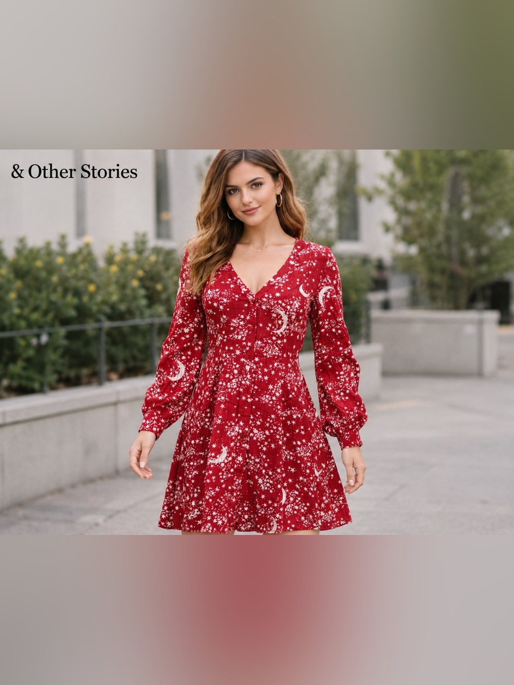 & Other Stories Celestial Moon & Star Button Front Mini Dress 4